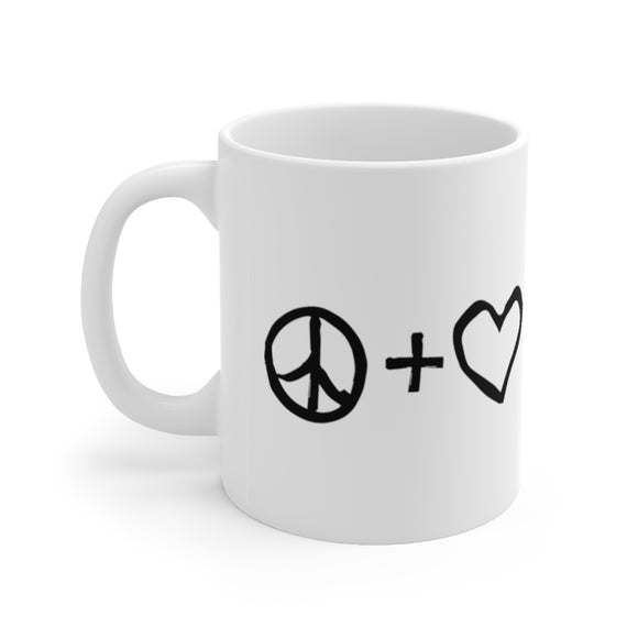 Peace + Love + Liberty = Happiness Mug